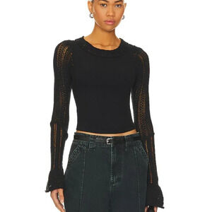 NEW Free People Cuffing Season Long Sleeve Crochet Sleeve Top, Size XS